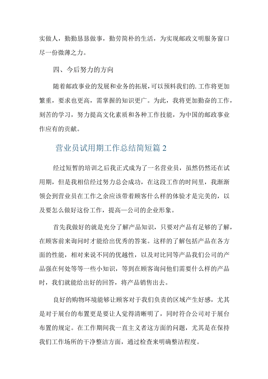 营业员试用期工作总结简短篇总结三篇.docx_第2页