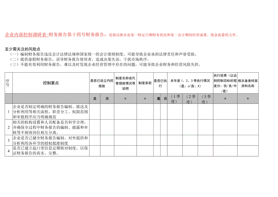 企业内部控制财务报告调研表.docx_第1页