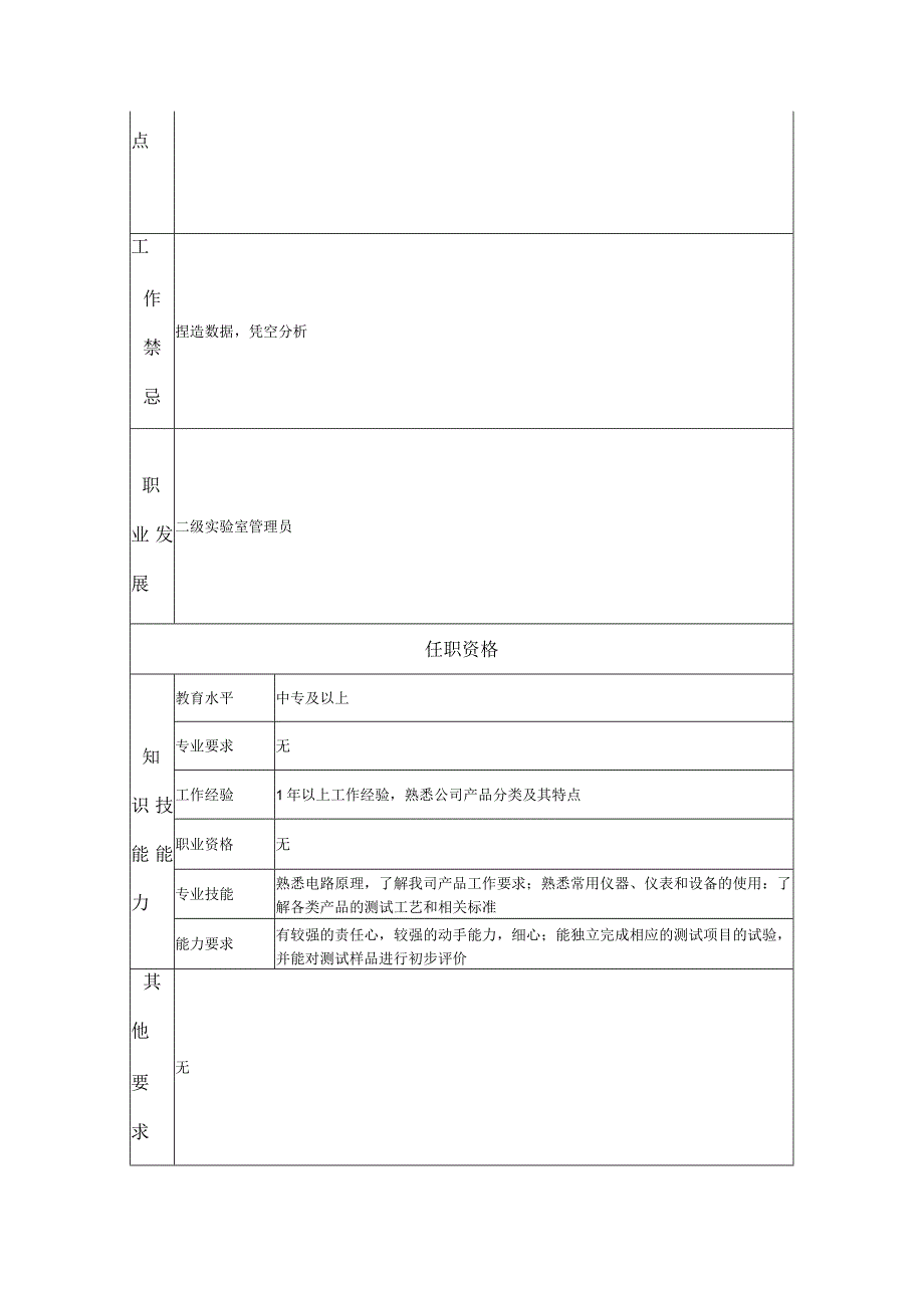 三级实验室管理员--工业制造类岗位职责说明书.docx_第2页