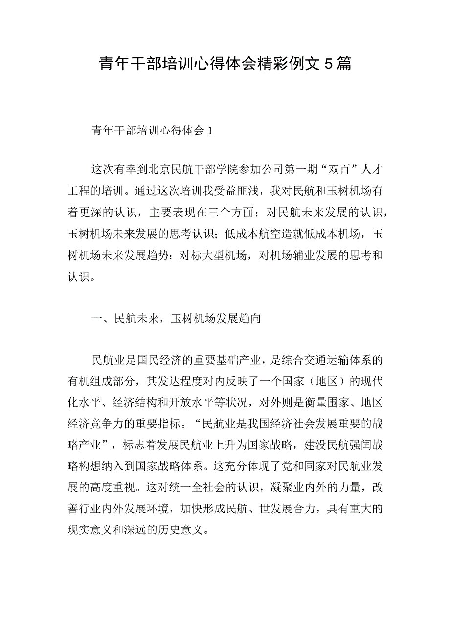 青年干部培训心得体会精彩例文5篇.docx_第1页