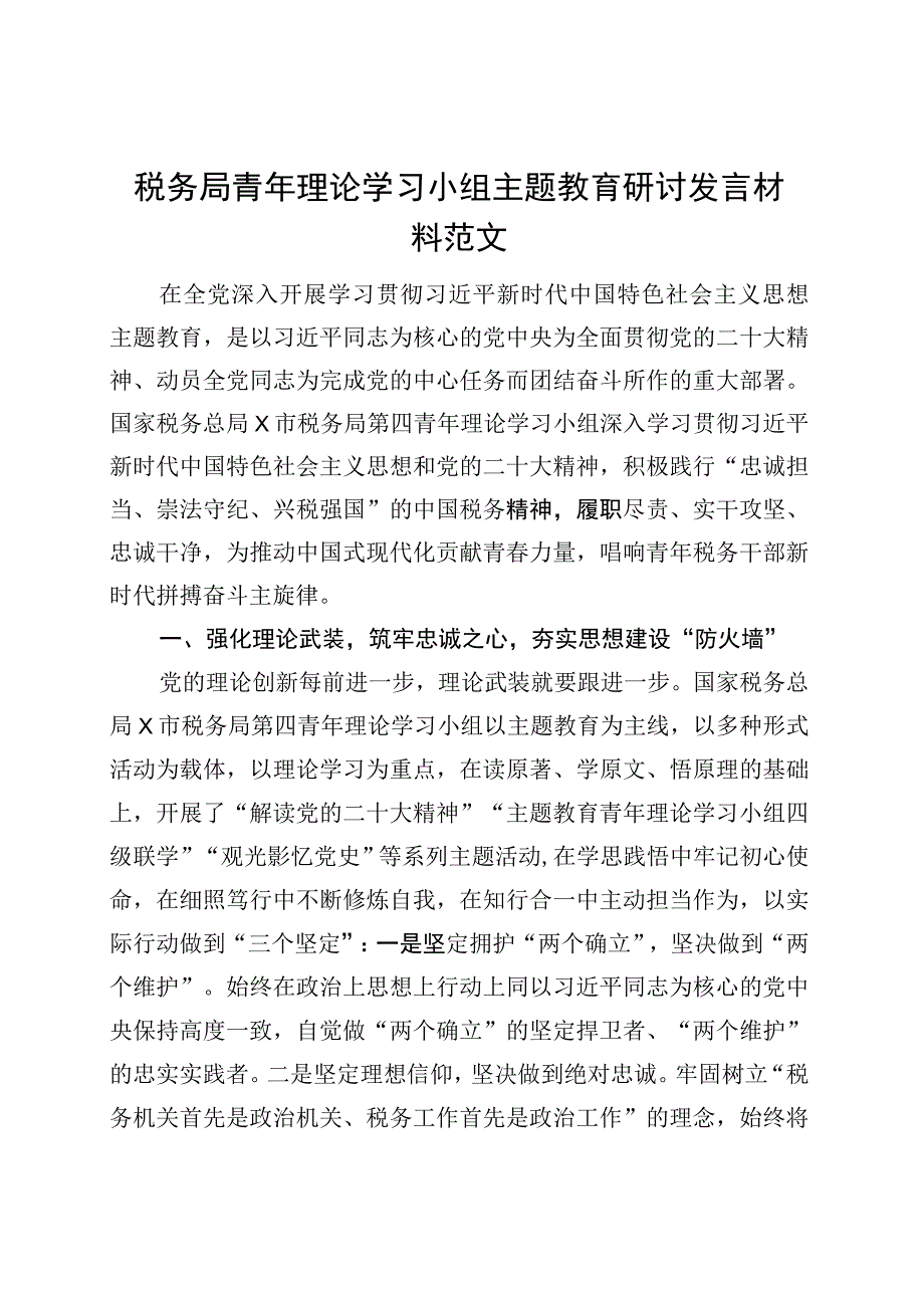 税务局青年理论学习小组第二批主题教育研讨发言材料学习心得体会.docx_第1页