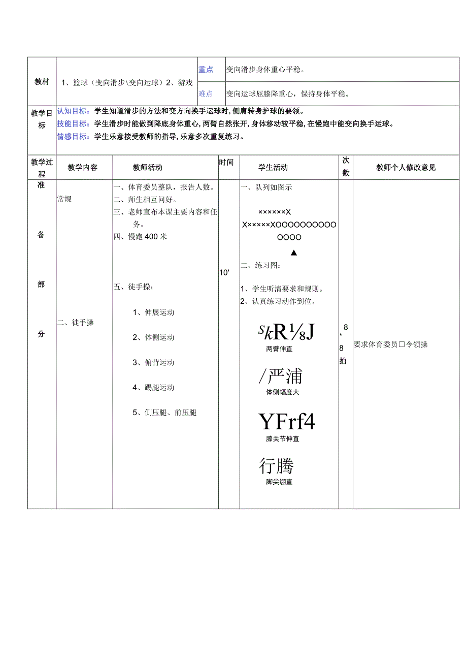 体育与健康《篮球--变向滑步、变向运球) 》公开课教案.docx_第1页