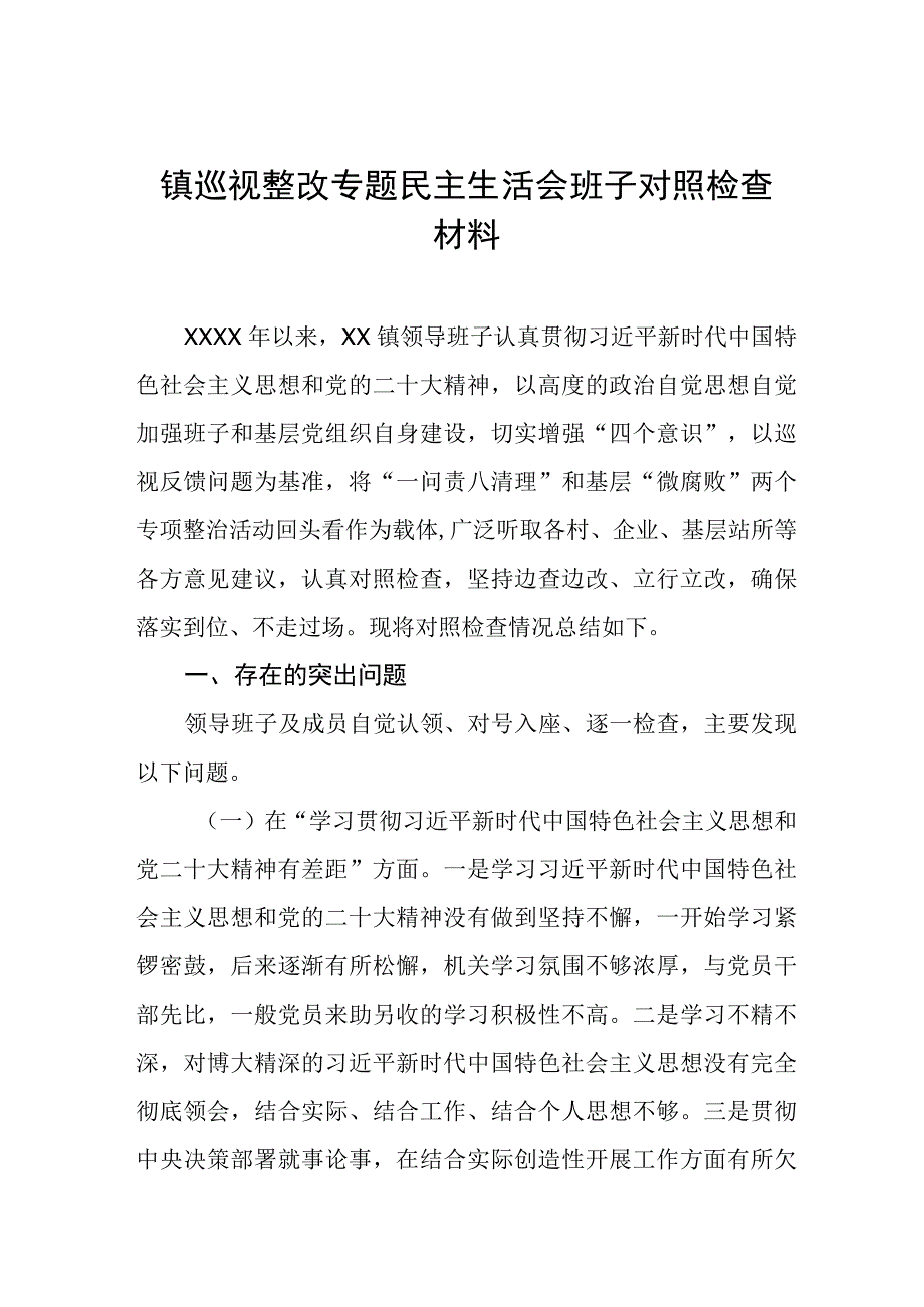 镇巡视整改专题民主生活会班子对照检查材料十一篇.docx_第1页