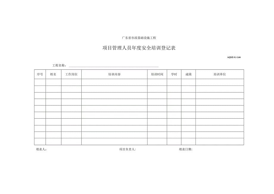 项目管理人员年度安全培训登记表.docx_第1页