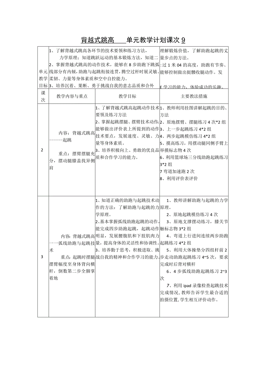 体育与健康《背越式跳高》大单元教学计划.docx_第1页