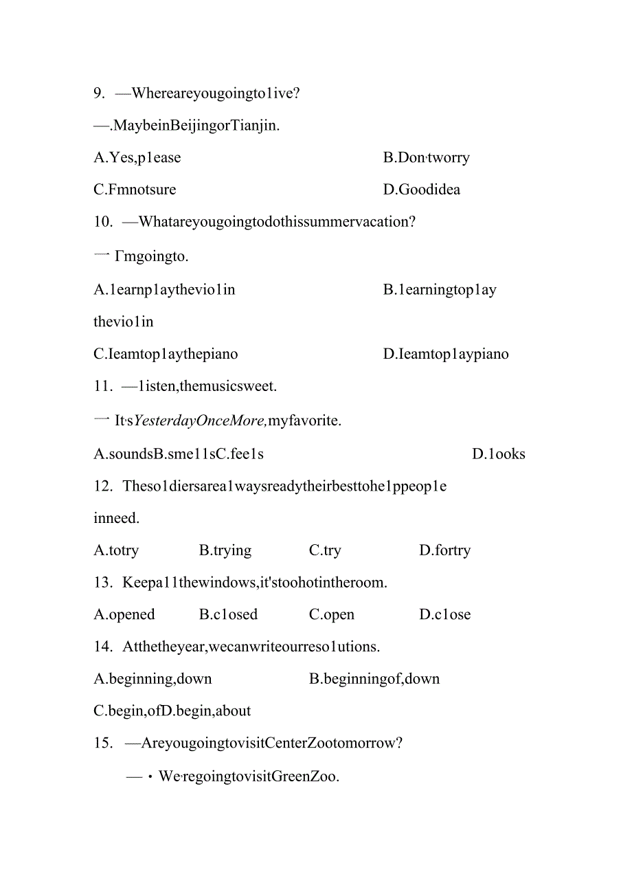 人教新目标(Go for it)版八年级上册 Unit 6 I'm going to study computer science.单元练习题（无答案）.docx_第2页