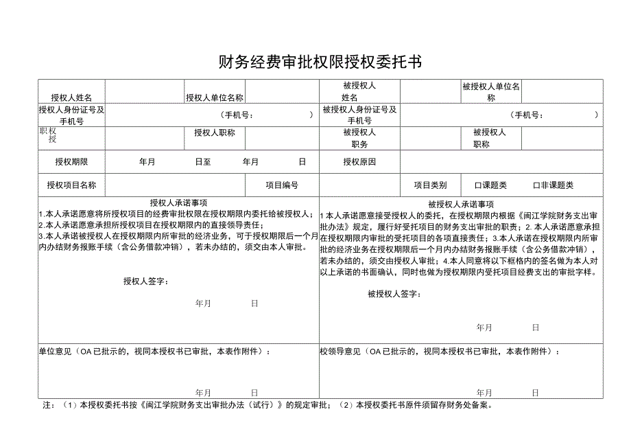 财务经费审批权限授权委托书.docx_第1页