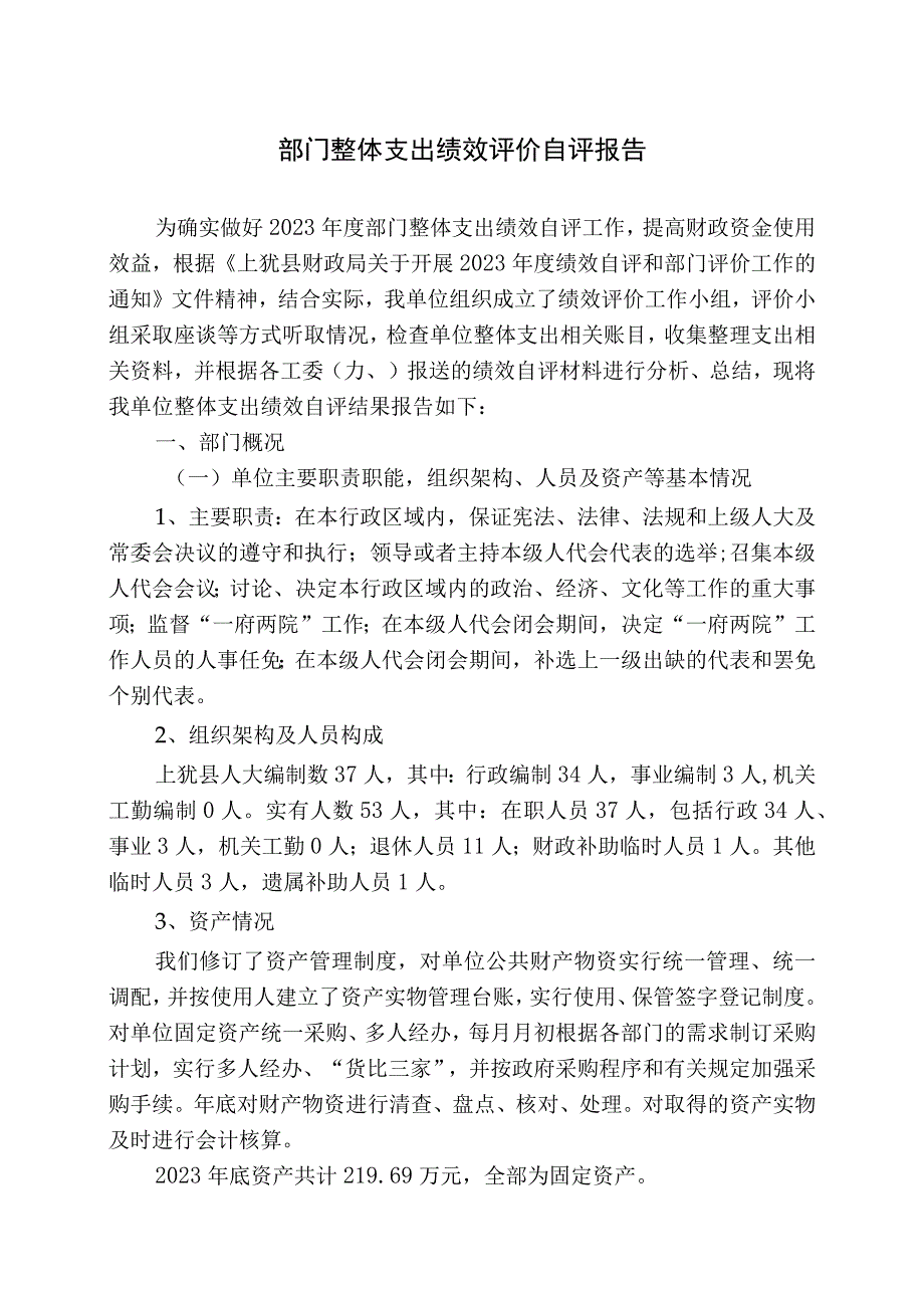 部门整体支出绩效评价自评报告.docx_第1页