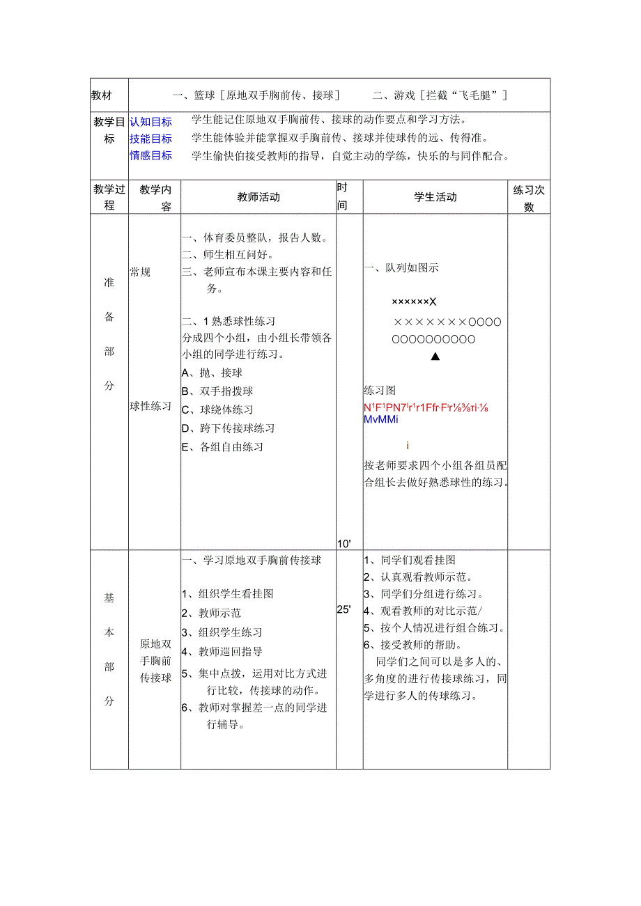 体育与健康《篮球--原地双手胸前传、接球》公开课教案.docx_第1页