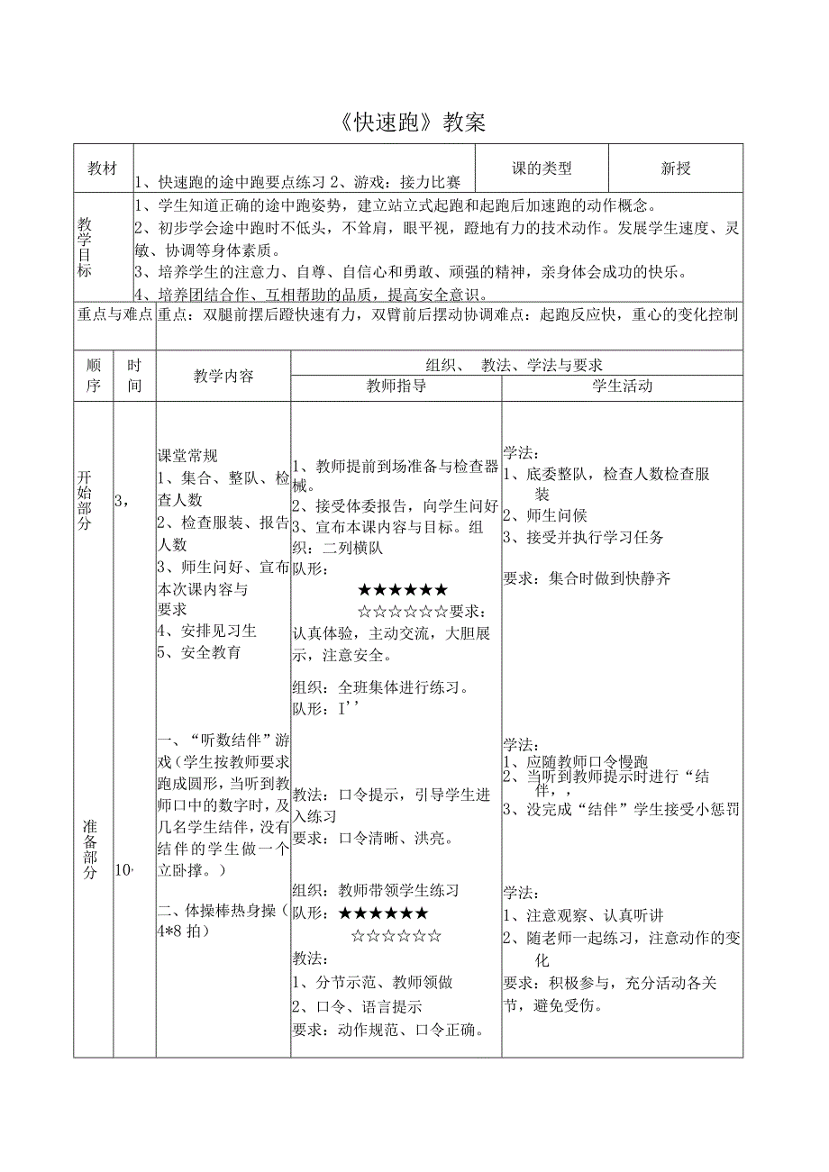 体育与健康《快速跑：1、快速跑的途中跑要点练习 2、游戏：接力比赛》公开课教案.docx_第1页