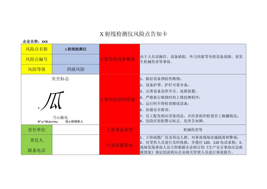 企业安全生产—X射线检测仪风险点告知卡.docx_第1页