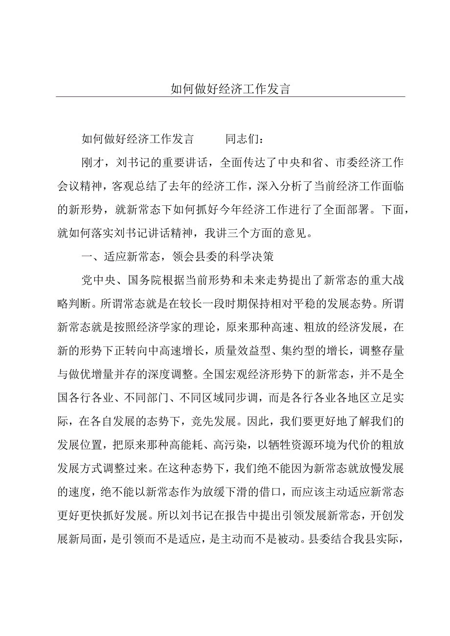 如何做好经济工作发言.docx_第1页