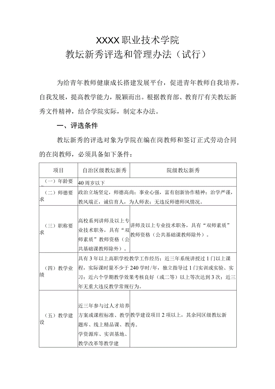 职业技术学院教坛新秀评选和管理办法(试行).docx_第1页