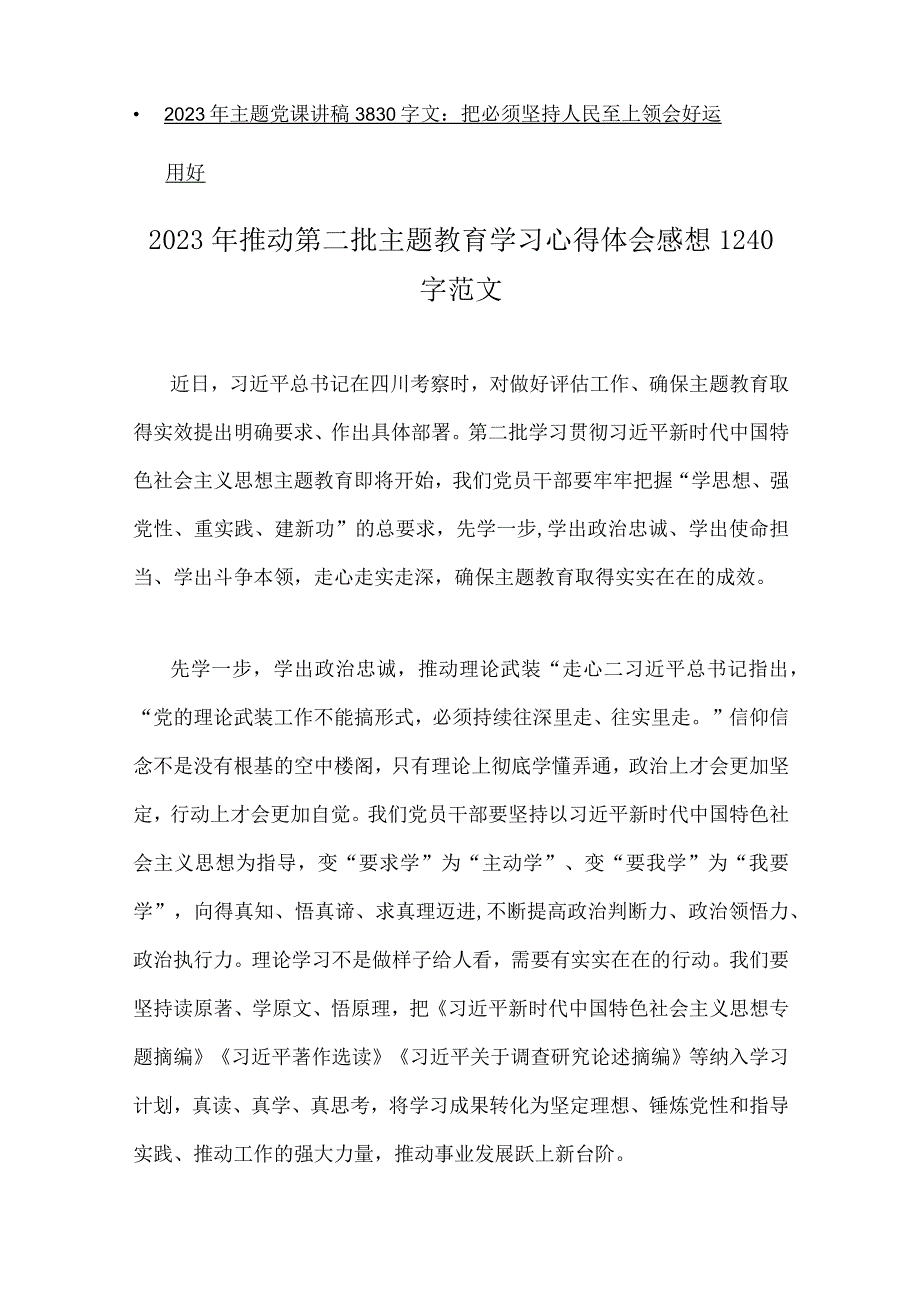 推动第二批主题教育学习心得体会、交流发言稿、实施方案、主题教育专题党课讲稿（10篇word文）供借鉴.docx_第2页