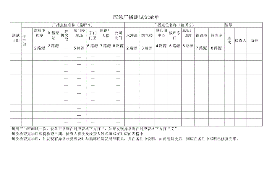 应急广播测试记录单.docx_第1页