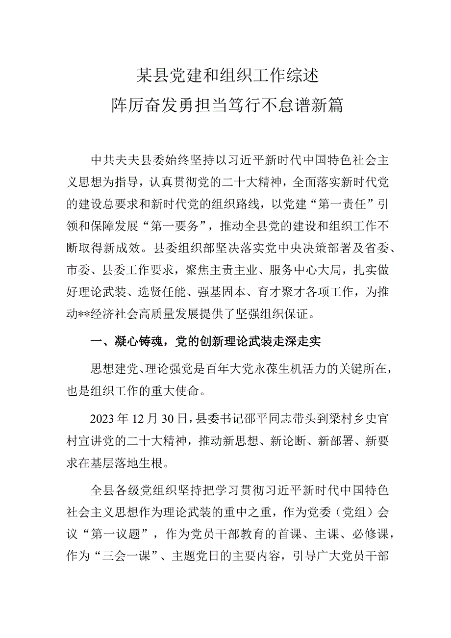 某县党建和组织工作综述.docx_第1页