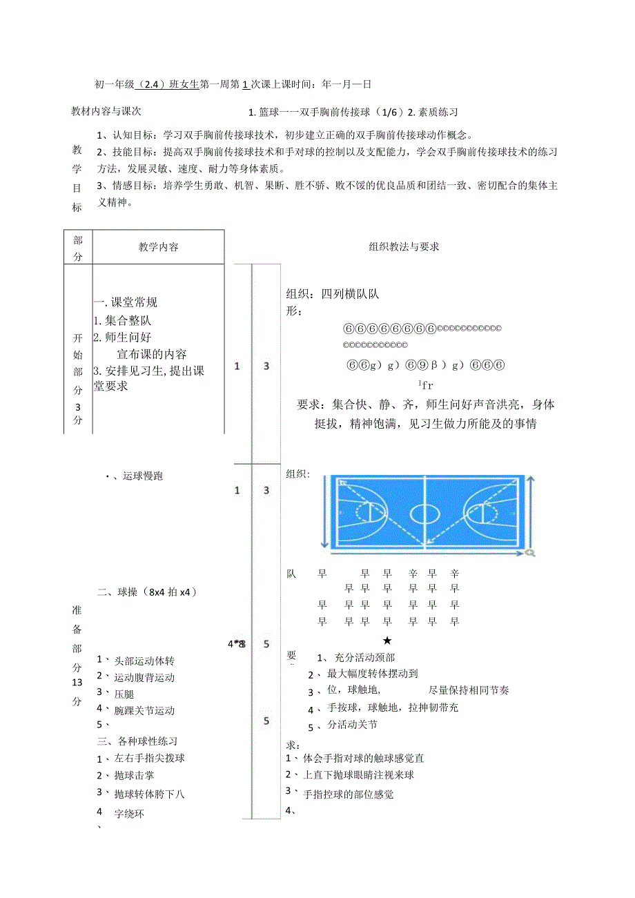 水平四（初一）体育《篮球——双手胸前传接球》教学设计及教案（附教学反思）.docx_第1页