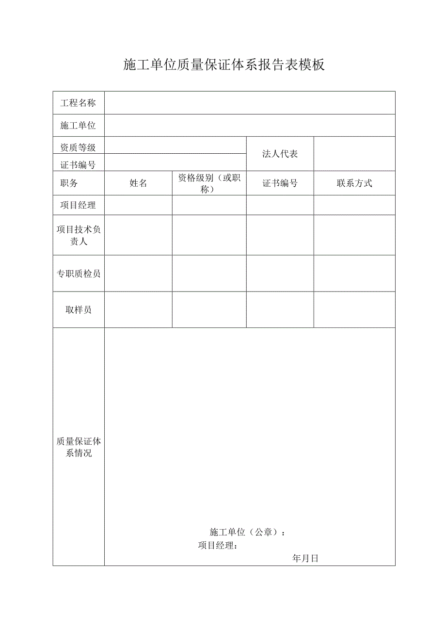 施工单位质量保证体系报告表模板.docx_第1页