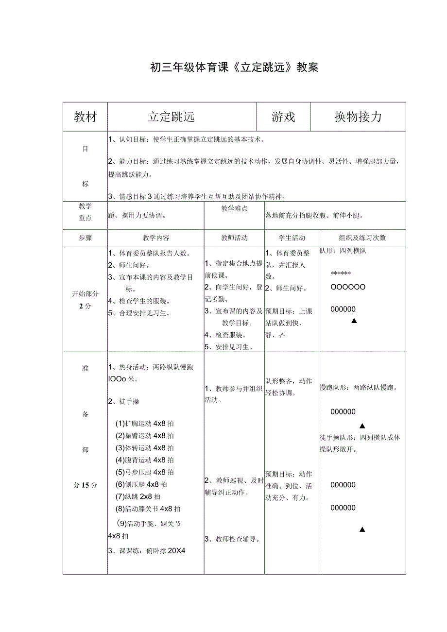 水平四（初三）体育《立定跳远》公开课教案.docx_第1页