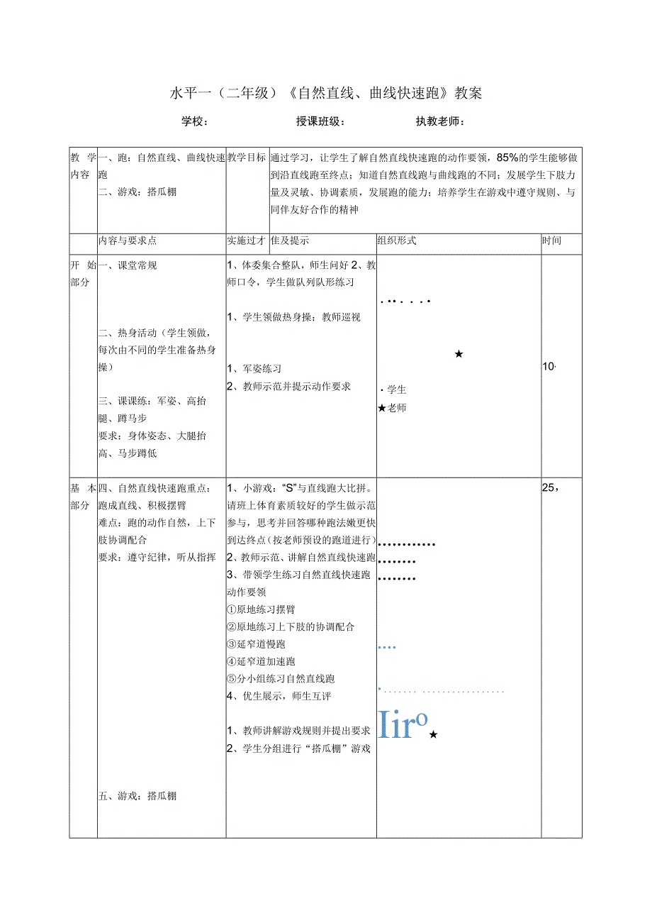 水平一（二年级）体育《自然直线、曲线快速跑》公开课教案.docx_第1页