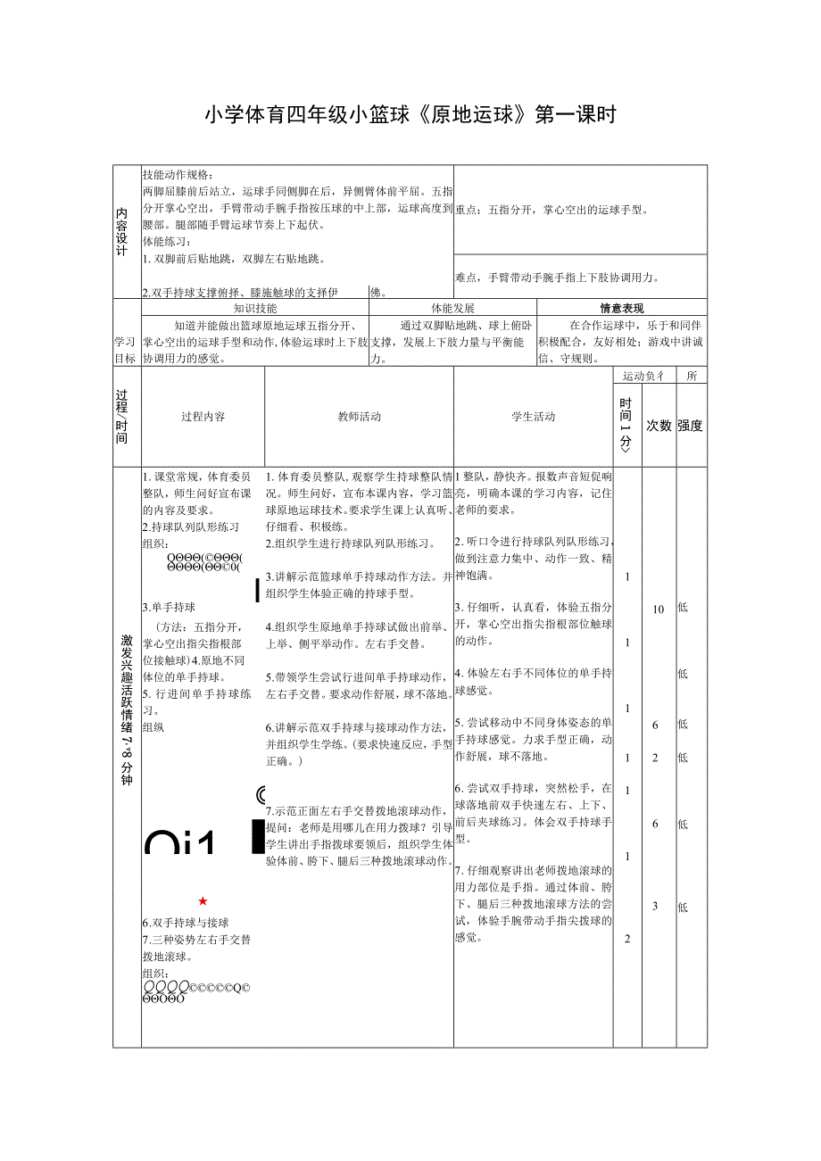 水平二（四年级）体育《小篮球--原地运球》公开课教案.docx_第1页