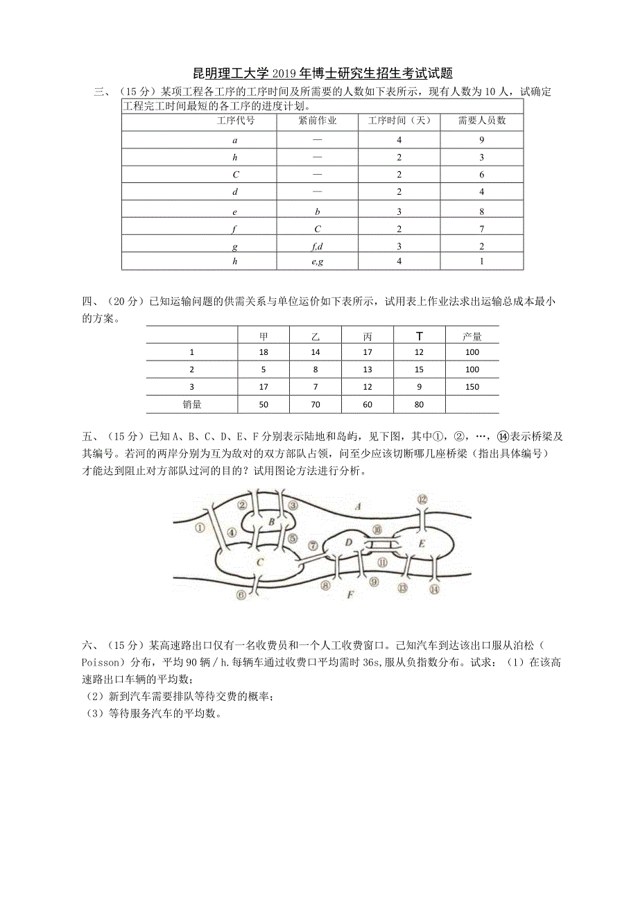 昆明理工大学2019年博士研究生招生考试运筹学试题.docx_第2页