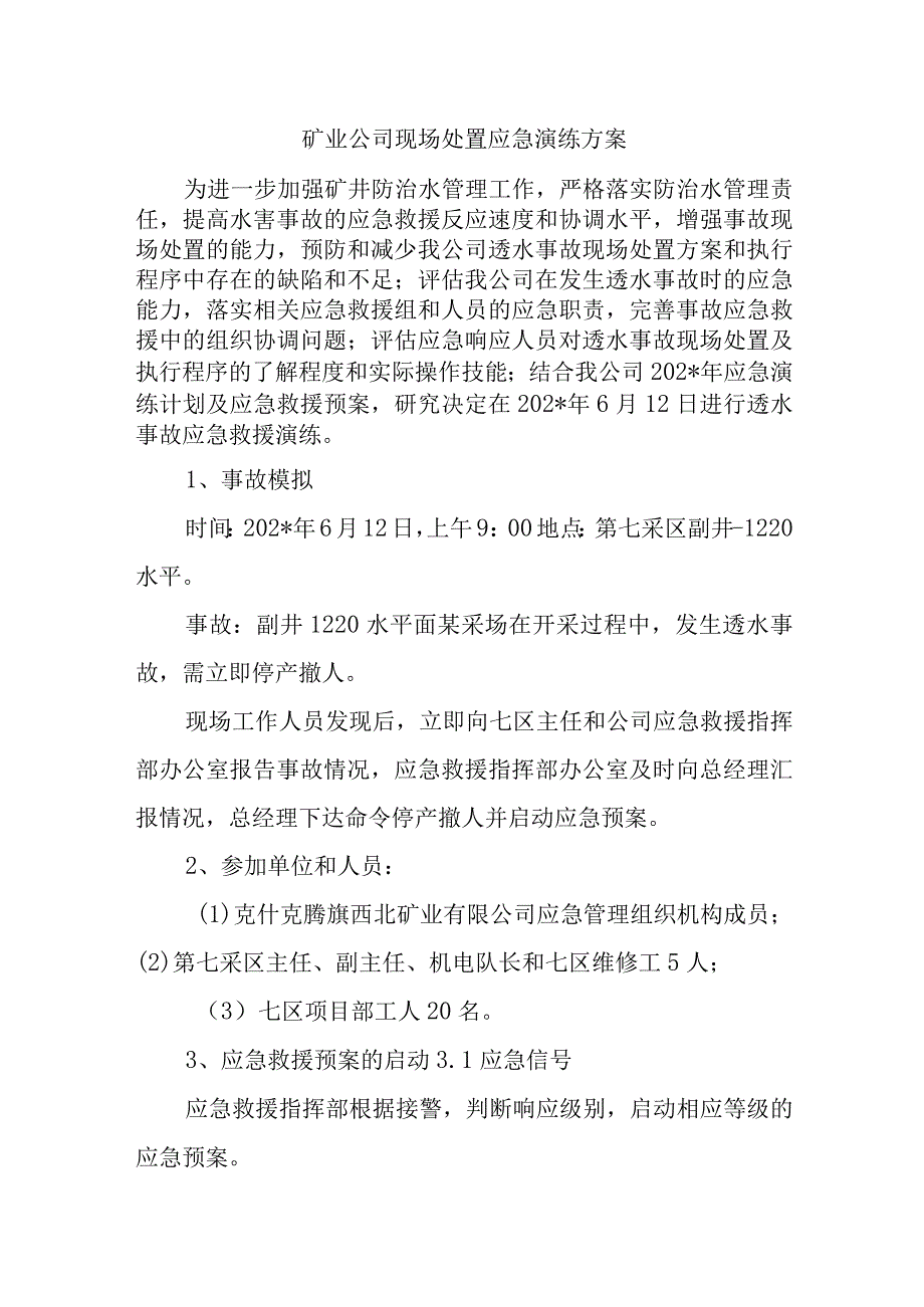 矿业公司现场处置应急演练方案.docx_第1页