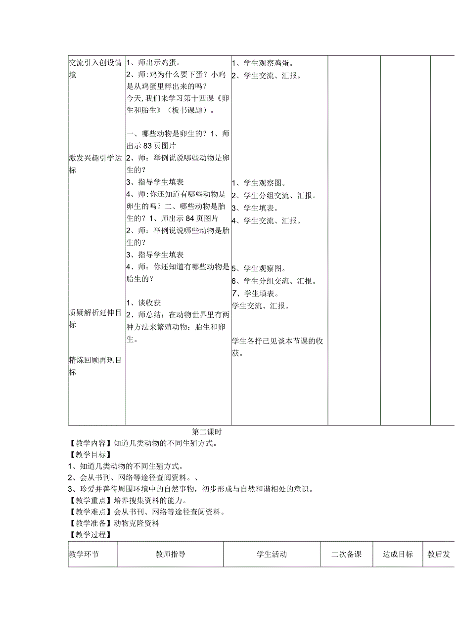 粤教科教版小学科学5年级上册14卵生动物 教案.docx_第2页