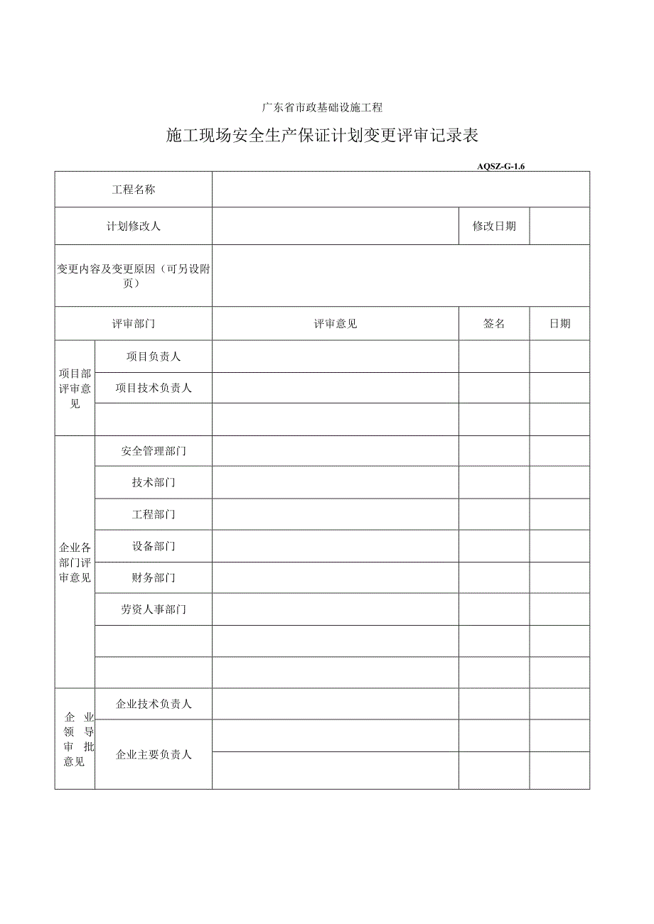 施工现场安全生产保证计划变更评审记录表.docx_第1页