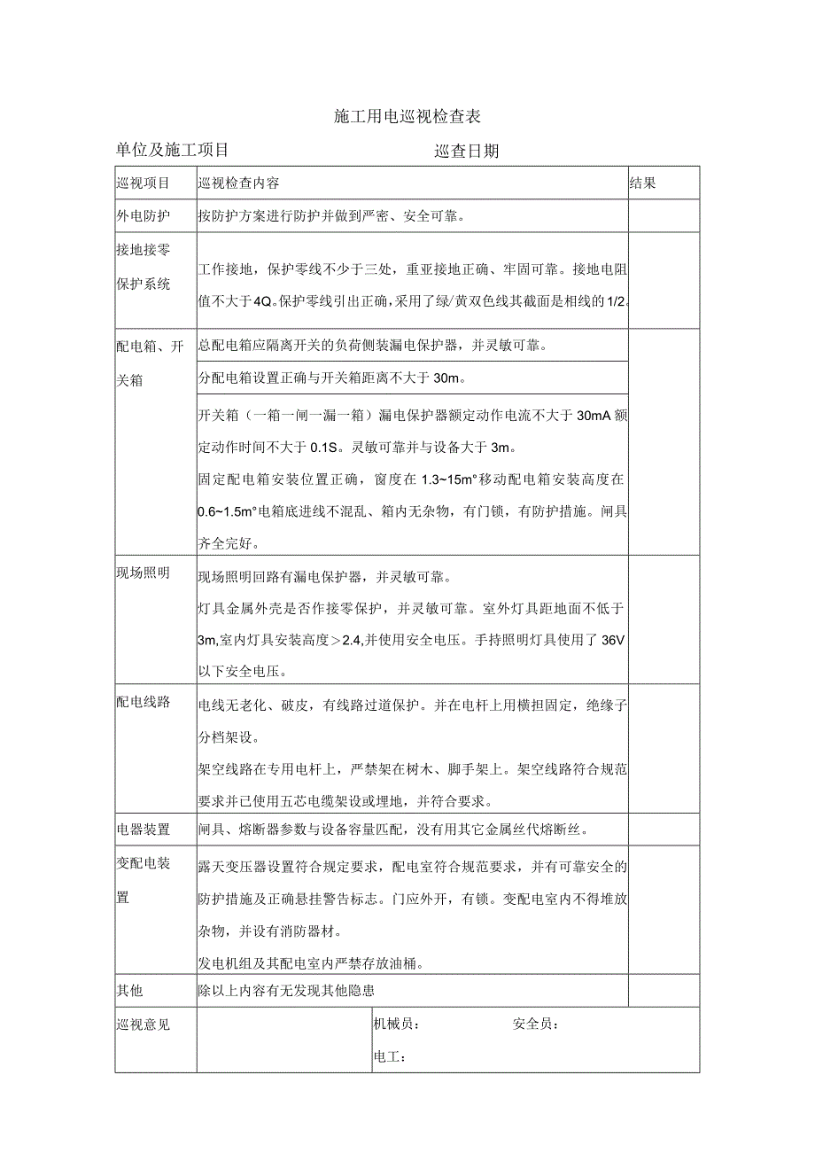 施工用电巡视检查表.docx_第1页