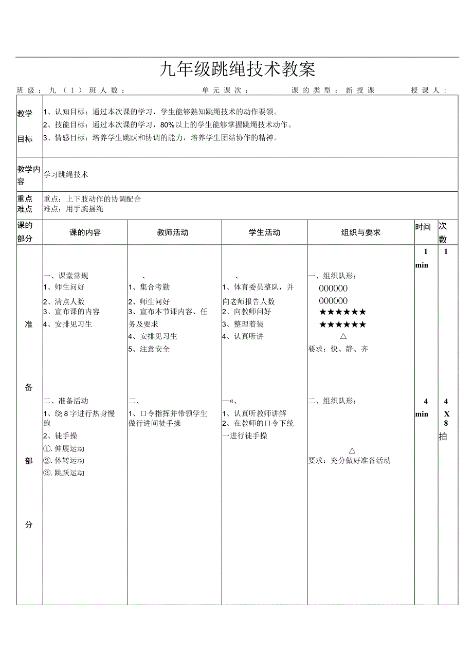 水平四（九年级）体育《跳绳》公开课教案.docx_第1页