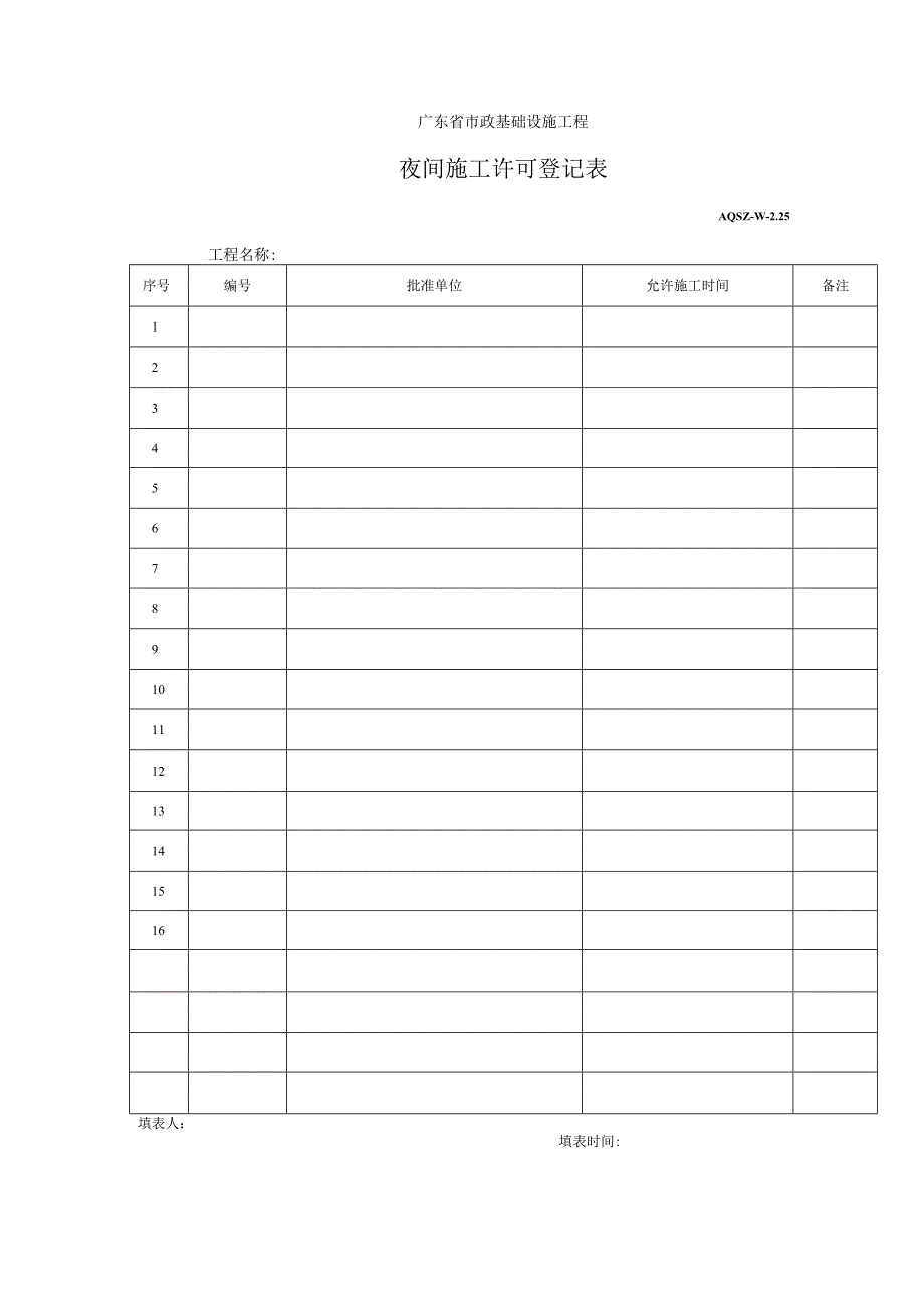 夜间施工许可登记表.docx_第1页