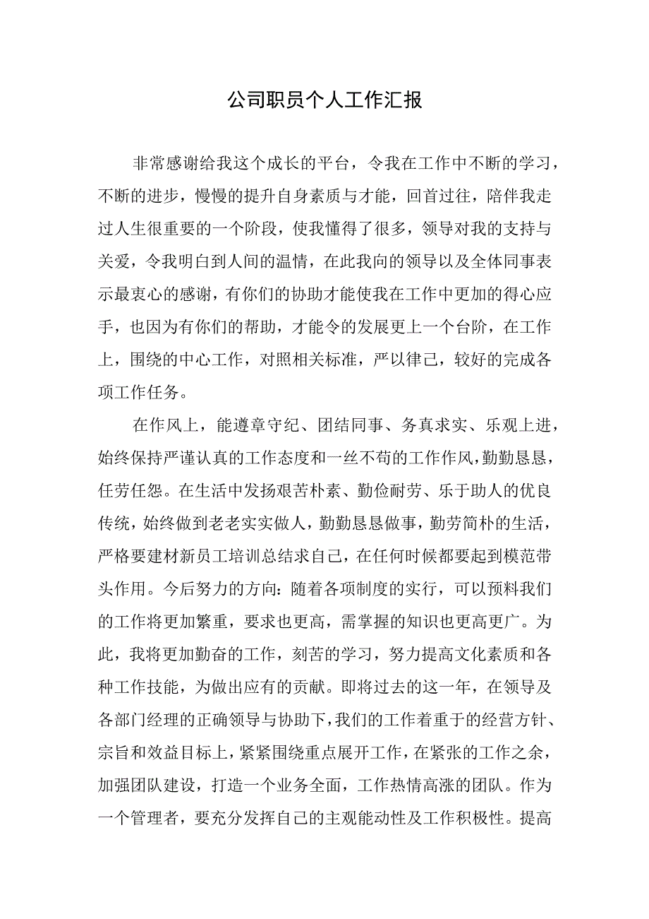 公司职员个人工作汇报.docx_第1页