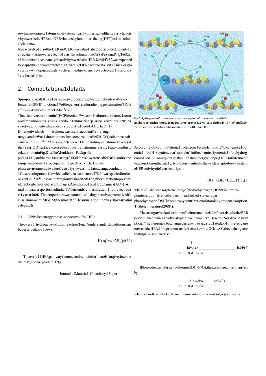 FeS-anchored transition metal single atoms for highly efficient overall water splitting：a DFT computational screening study.docx_第2页