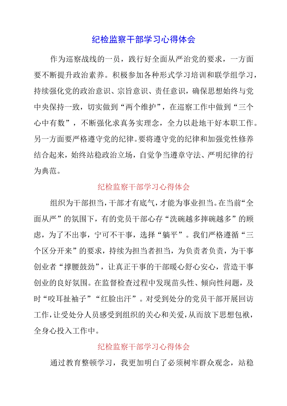 2023年纪检监察干部学习心得体会.docx_第1页