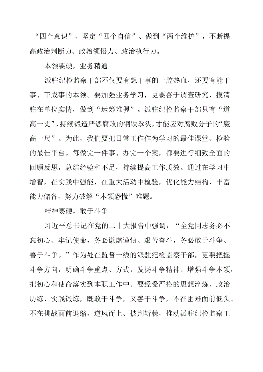 2023年纪检工作心得《派驻纪检监察干部如何做到“打铁必须自身硬”》.docx_第2页