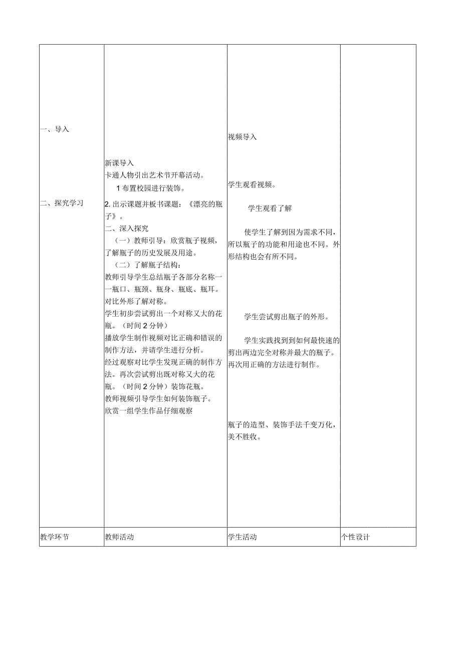 《漂亮的瓶子》_《漂亮的瓶子》+美术+经开区+x学校+x（教学设计）微课公开课教案教学设计课件.docx_第2页