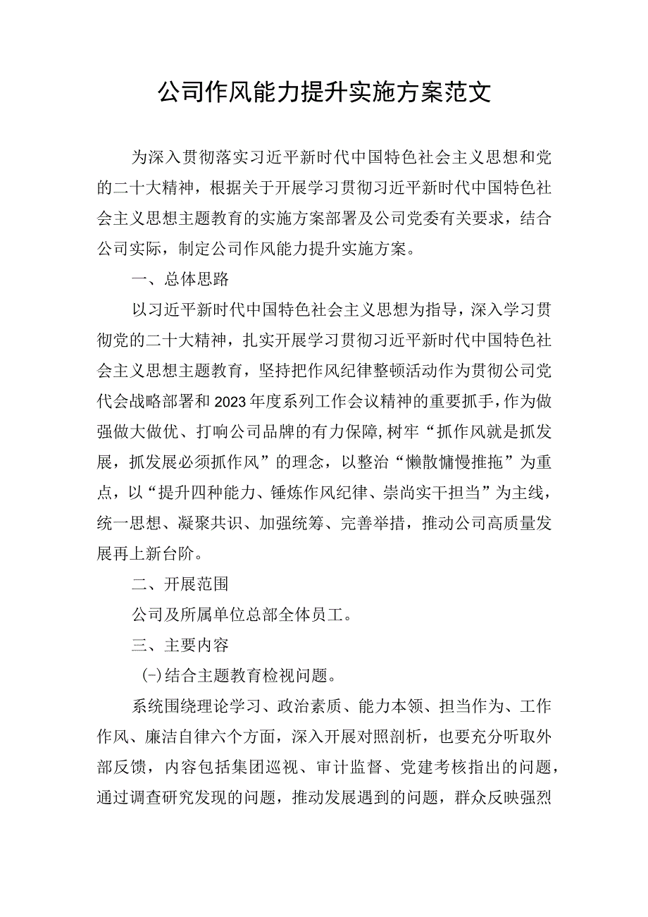 公司作风能力提升实施方案范文.docx_第1页