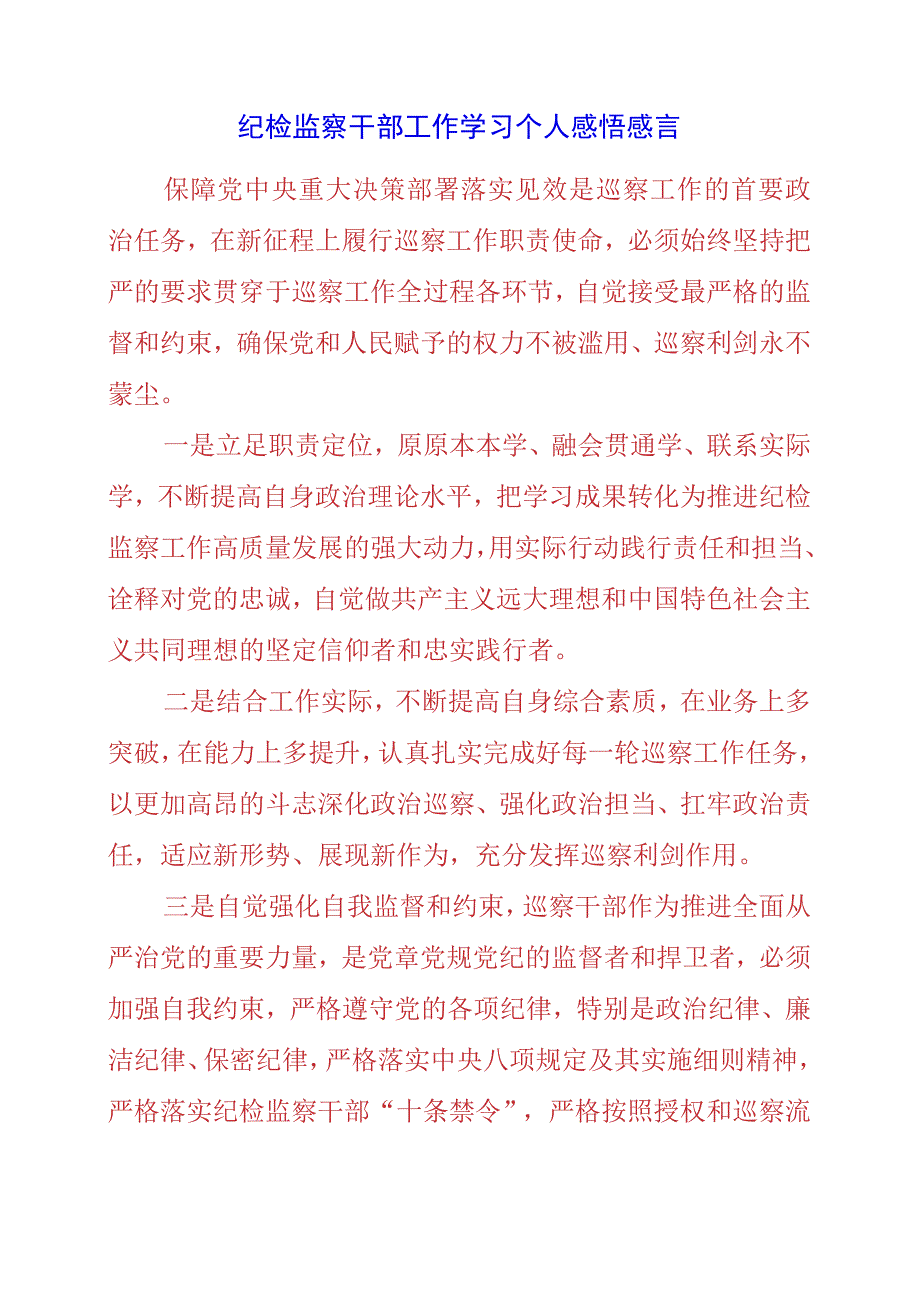 2023年纪检监察干部工作学习个人感悟感言.docx_第1页