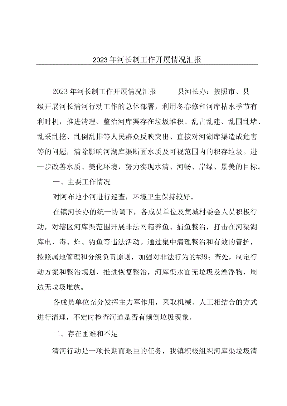 2023年河长制工作开展情况汇报.docx_第1页