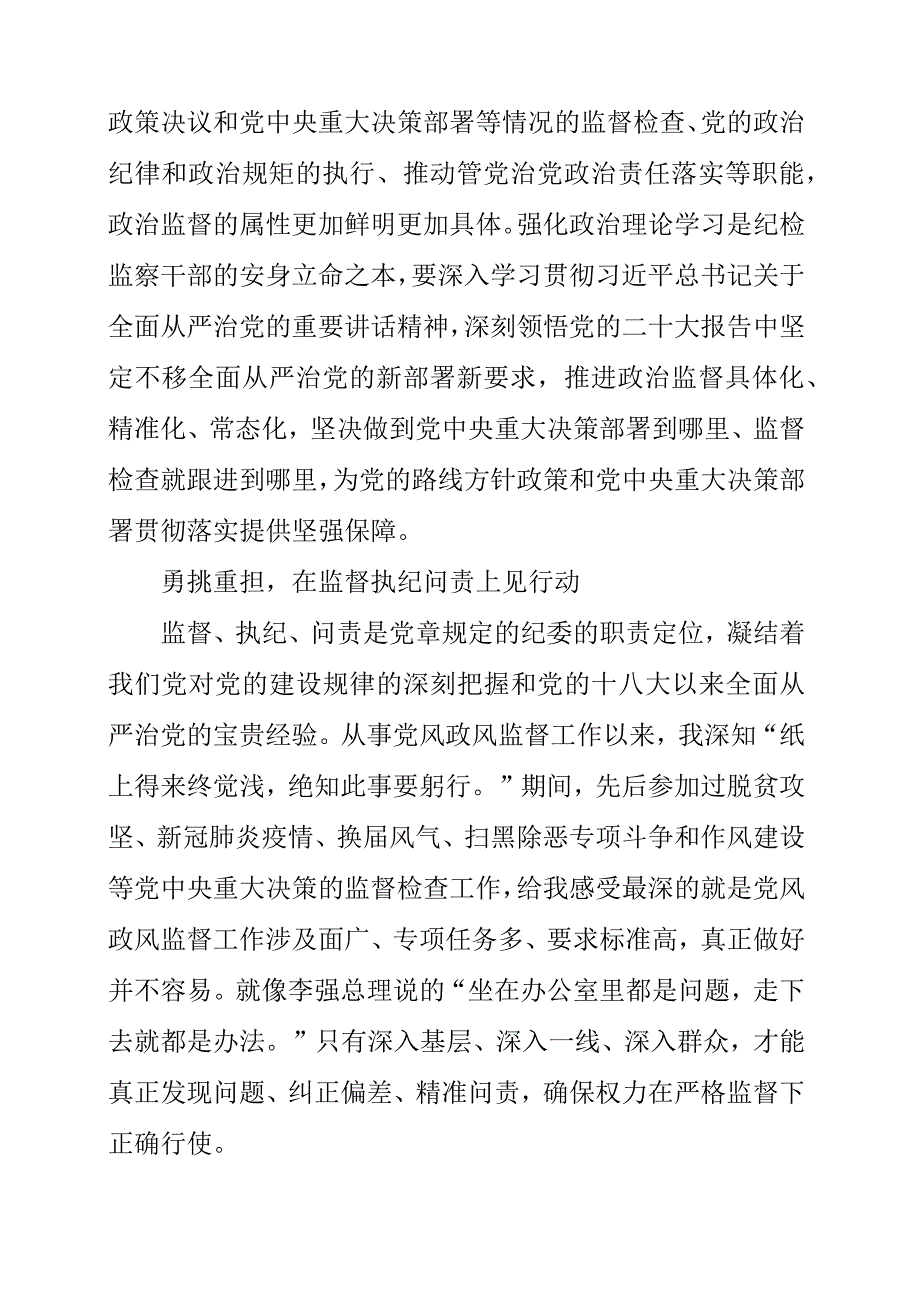 2023年纪检工作心得《深学细悟 实干笃行 扎实做好党风政风监督工作》.docx_第3页