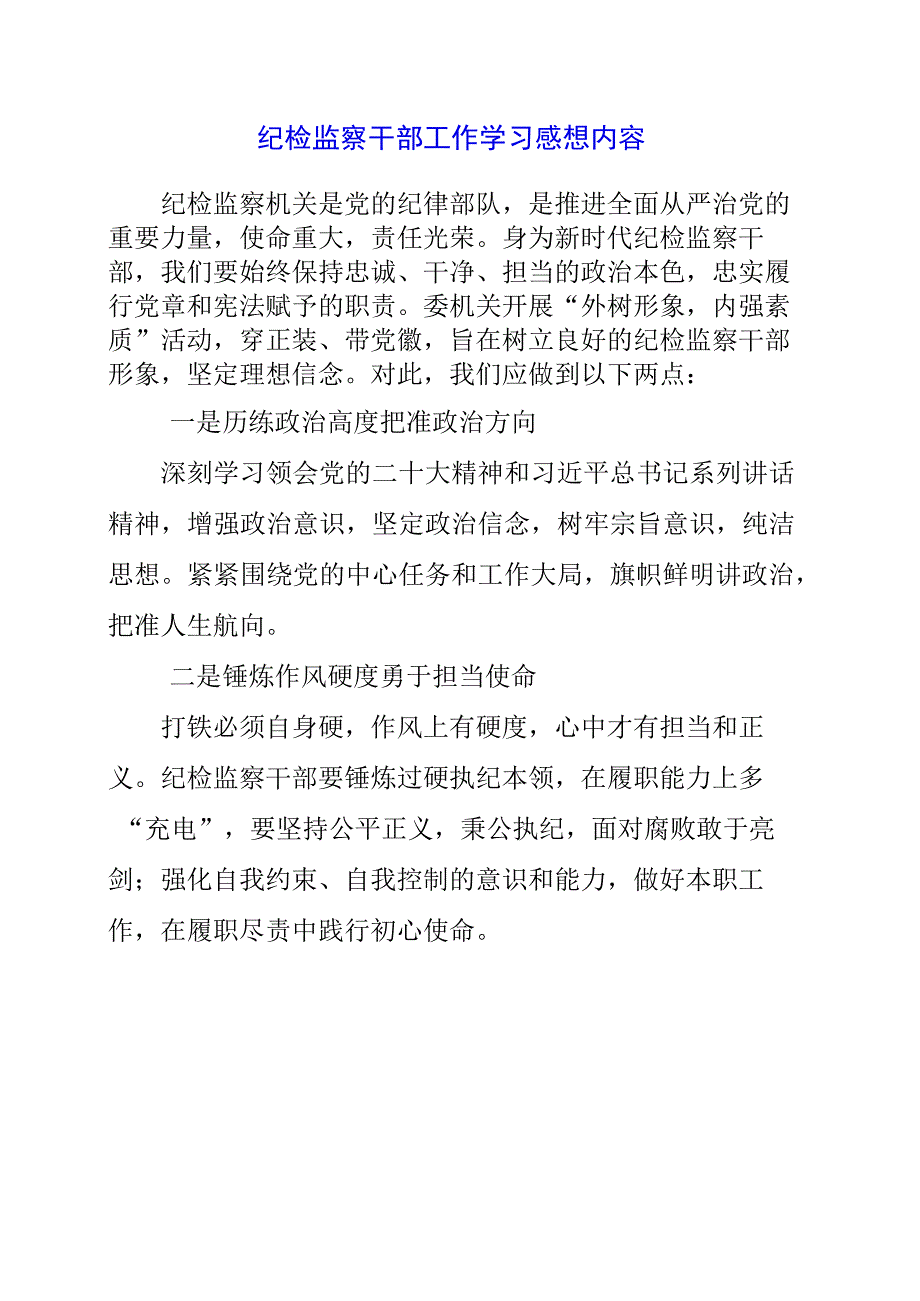 2023年纪检监察干部工作学习感想内容.docx_第1页