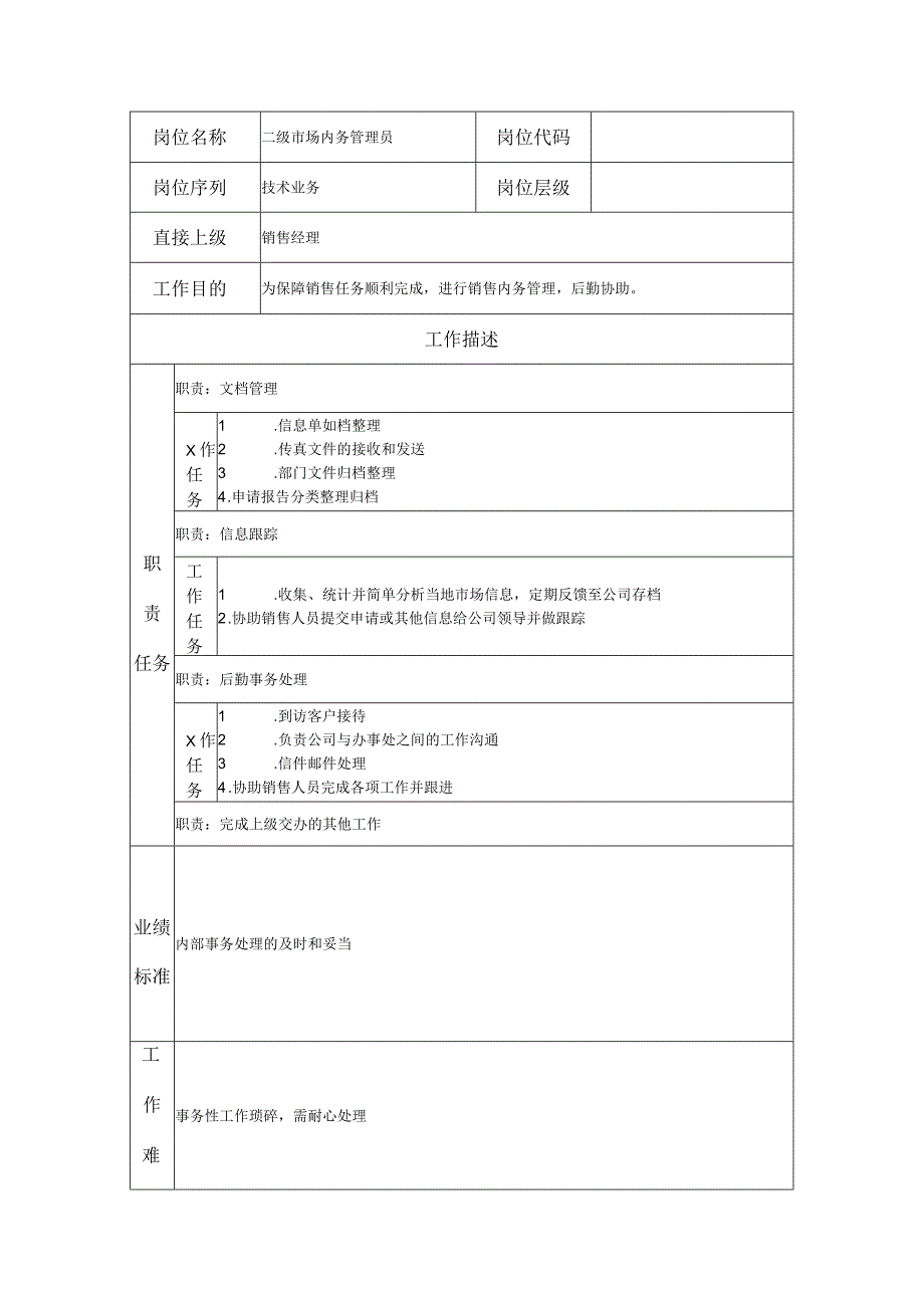 二级市场内务管理员--工业制造类岗位职责说明书.docx_第1页