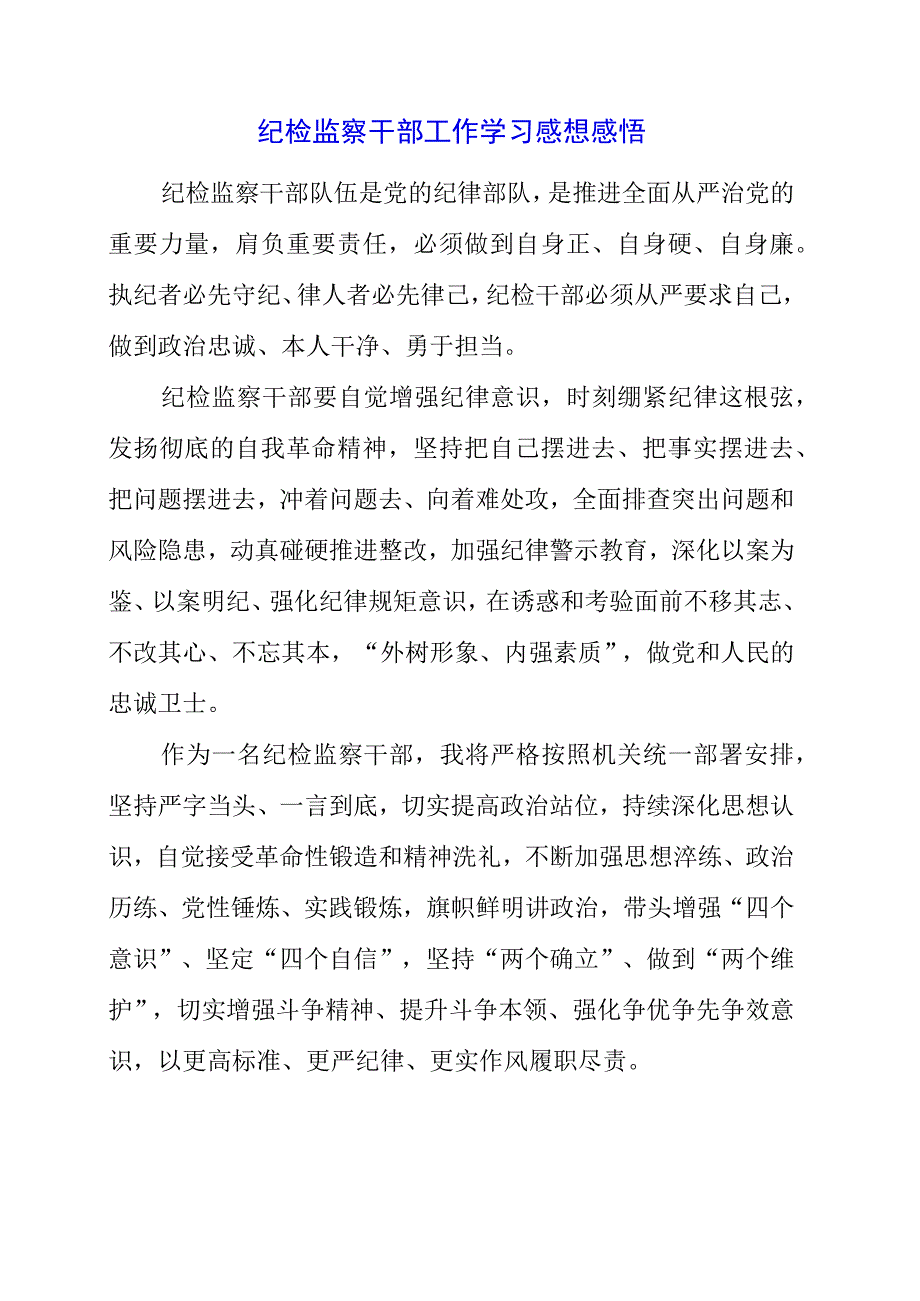 2023年纪检监察干部工作学习感想感悟.docx_第1页