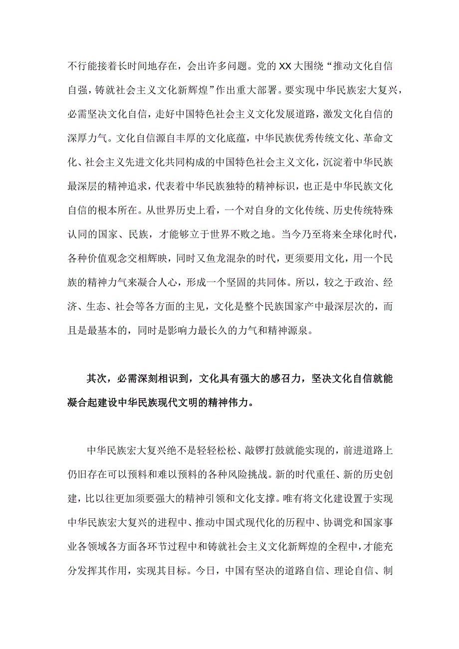 2023年坚定文化自信建设文化强国专题研讨发言材料与坚定文化自信建设文化强国研讨交流材料：坚定文化自信为新时代新征程立根铸魂凝心聚力【.docx_第2页