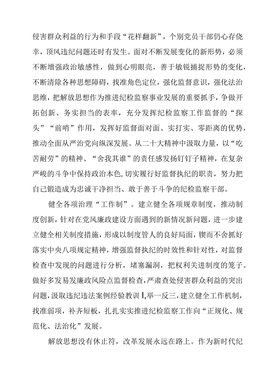 2023年纪检监察干部个人学习心得分享《以思想大解放引领纪检监察工作高质量发展》.docx_第2页