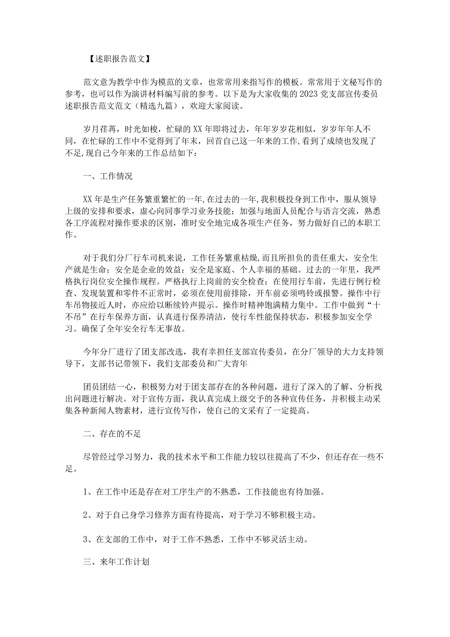 党支部宣传委员述职报告范文范文.docx_第1页