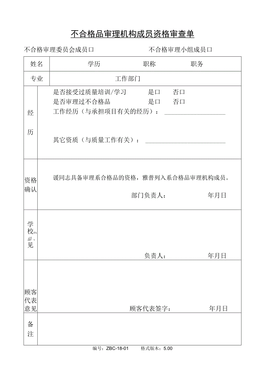 不合格品审理机构成员资格确认单.docx_第1页