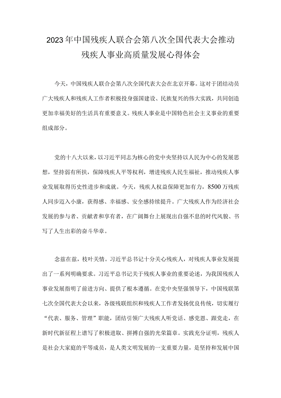 2023年中国残疾人联合会第八次全国代表大会推动残疾人事业高质量发展心得体会（二篇稿）供参考.docx_第3页