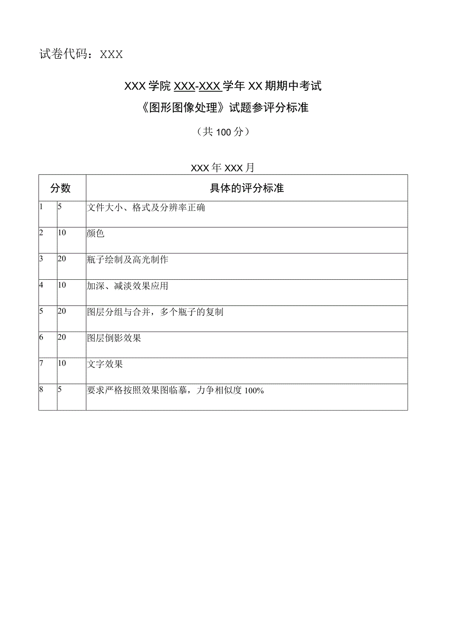 Photoshop CC图形图像处理 中期-卷评分标准.docx_第1页